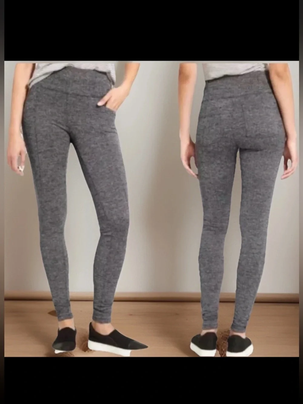 ATHLETA Leggings Womens Small Gray Black Space Dyed Metro Mid Rise Back Pockets